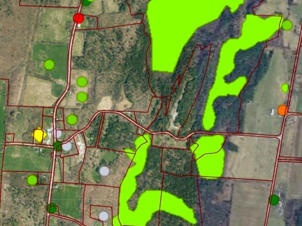 Aerial photo with mapping overlay